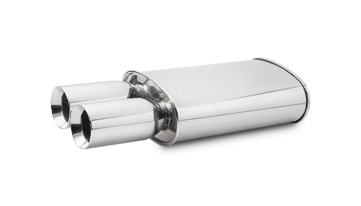 Vibrant StreetPower Oval Muffler w/ Dual 3.5in Round Tips Straight Cut Beveled Edge 2.5in inlet I.D. - Bull Strap