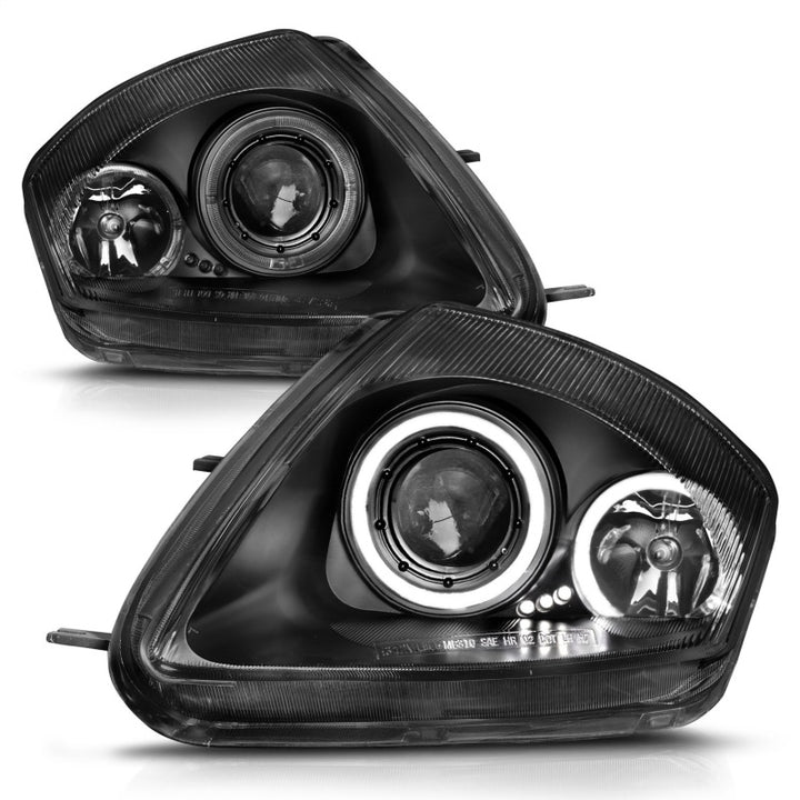 ANZO 2000-2005 Mitsubishi Eclipse Projector Headlights w/ Halo Black - Bull Strap