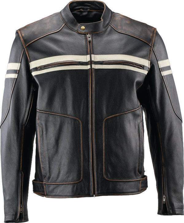 Kuryakyn Leather By River Road Hoodlum Vintage Leather Jacket Black - Large - Bull Strap