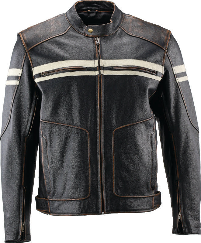 Kuryakyn Leather By River Road Hoodlum Vintage Leather Jacket Black - Large - Bull Strap