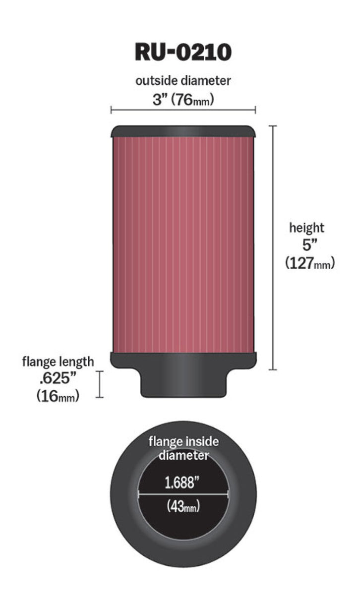 K&N Filter Universal Rubber Filter 1-11/16in FLG / 3in OD / 5in Height - Bull Strap