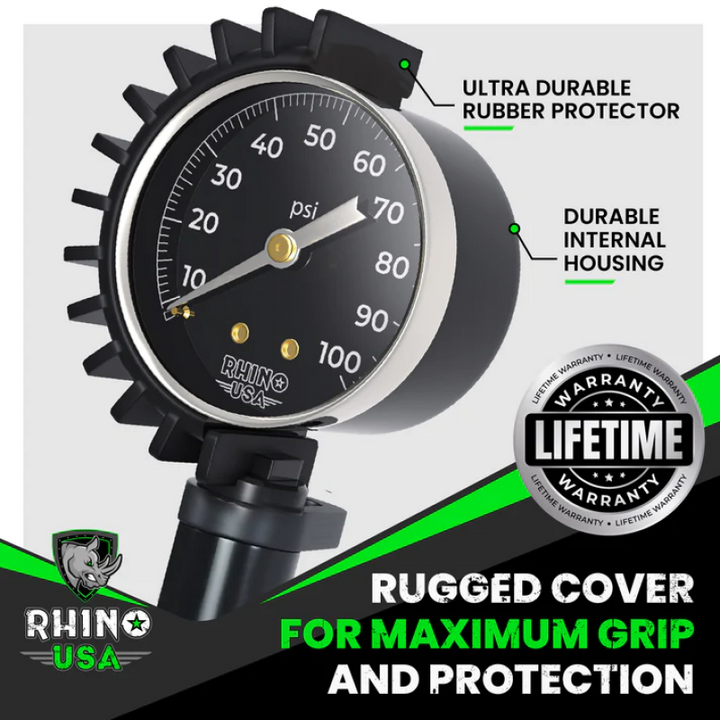 Rhino USA 100 Psi Analog Tire Inflator Gauge - Bull Strap