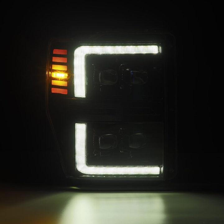 AlphaRex 08-10 Ford F250-550 NOVA-Series LED Projector Headlights Black w/Activ Light/Seq Signal - Bull Strap