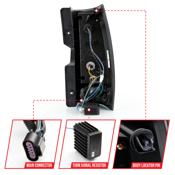 ANZO 2007-2014 Chevy Tahoe LED Taillight Plank Style Black w/Smoke Lens - Bull Strap