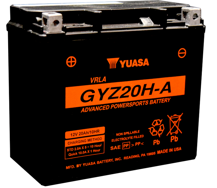 Yuasa GYZ20HA High Performance Maintenance Free AGM 12-Volt Battery - Bull Strap