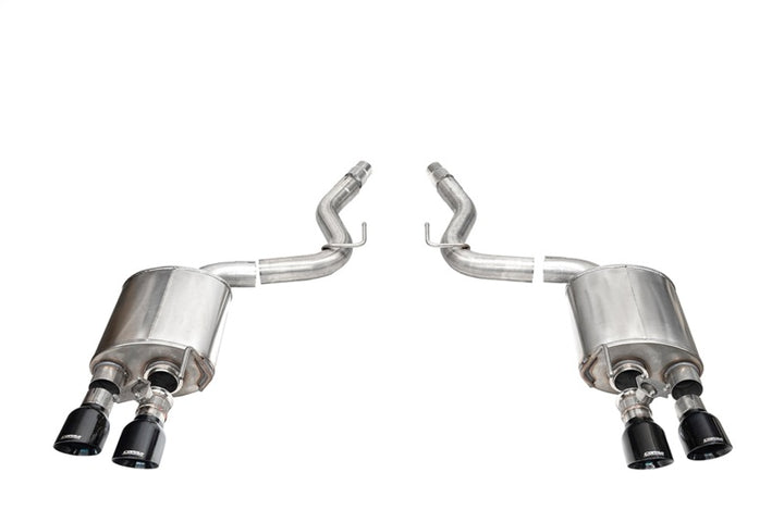 Corsa 24+ Ford Mustang Dark Horse 5.0L 3in Dual Rear Axle-Back w/Twin 4.5in Black PVD Slash Tips - Bull Strap