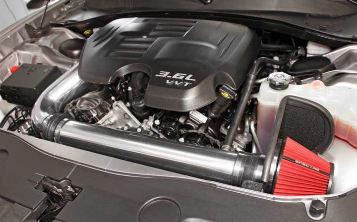 Spectre 11-17 Challenger/Charger 3.6L Air Intake Kit - Polished w/Red Filter - Bull Strap