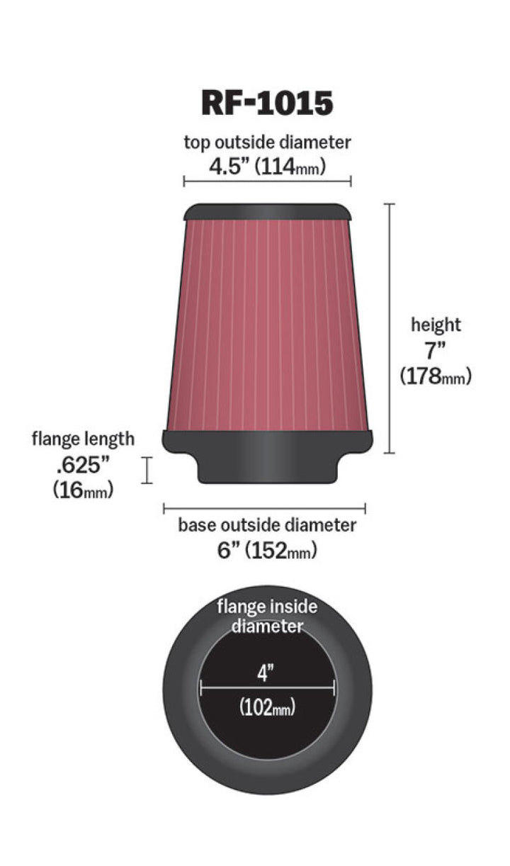 K&N 6 inch OD-Base 4 1/2 inch OD-Top 7 Inch H Round Tapered Universal Air Filter - Bull Strap