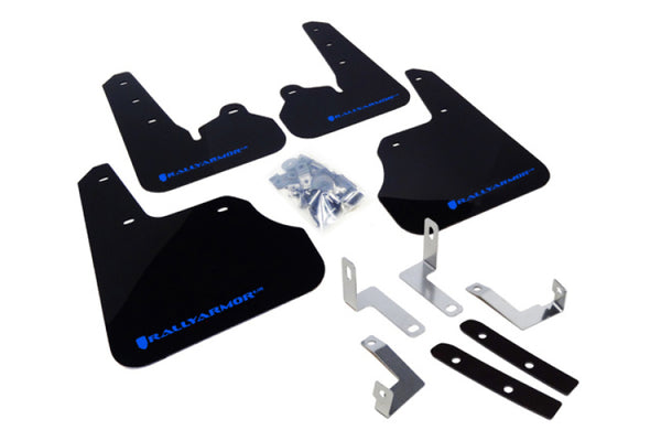 Rally Armor 12-16 Subaru Impreza 4D/5D Black UR Mud Flap w/Blue Logo - Bull Strap