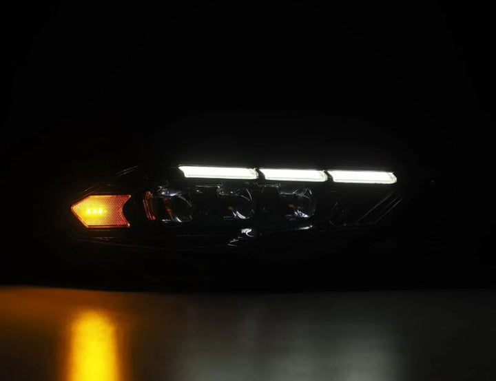 AlphaRex 18-20 Ford Mustang NOVA LED Proj Headlights Alpha-Black w/Activ Light/Seq Signal/Switch DRL - Bull Strap