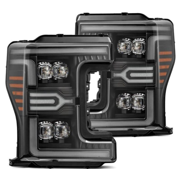 AlphaRex 17-19 Ford F-250/350/450 SD NOVA-Series LED Proj Headlights Bk w/Actv Light SeqSig & SBDRL - Bull Strap