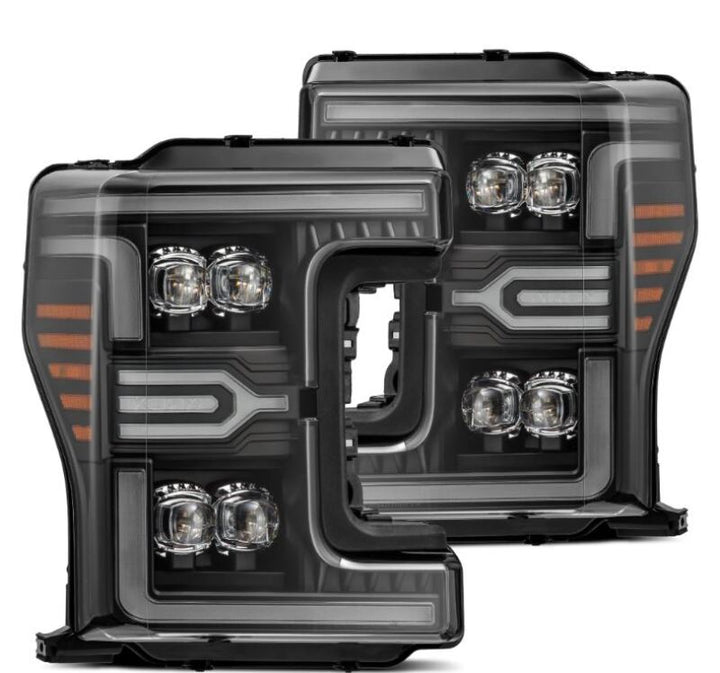 AlphaRex 17-19 Ford F-250/350/450 SD NOVA-Series LED Proj Headlights Bk w/Actv Light SeqSig & SBDRL - Bull Strap