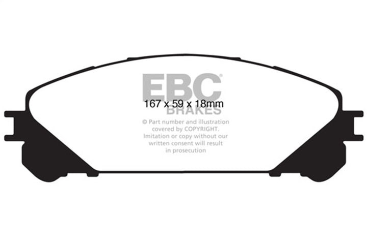 EBC 15+ Lexus NX200t 2.0 Turbo Yellowstuff Front Brake Pads - Bull Strap