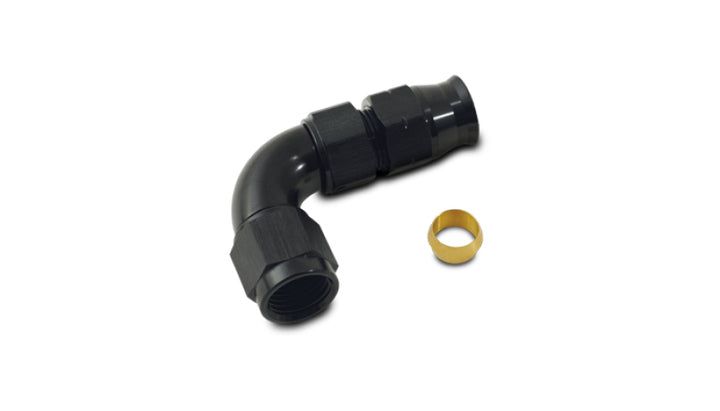 Vibrant 3/8In Tube to -6AN Female 90 Degree Union Adapter Fitting w/ Olive Inserts - Bull Strap