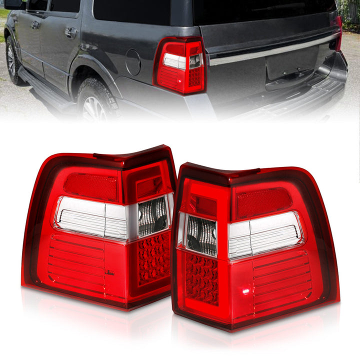 ANZO 07-17 For Expedition LED Taillights w/ Light Bar Chrome Housing Red/Clear Lens - Bull Strap