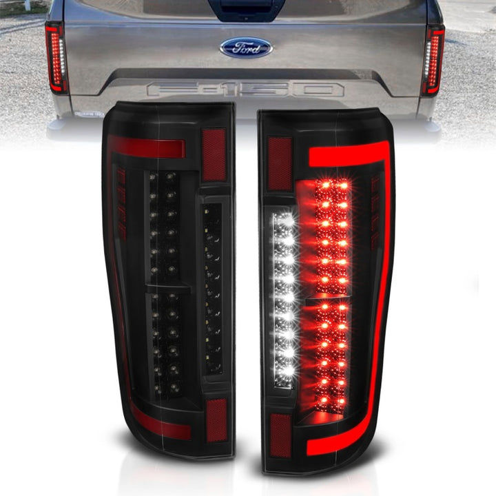 ANZO 2017+ Ford F-250 LED Taillights - Black/Smoke - Bull Strap