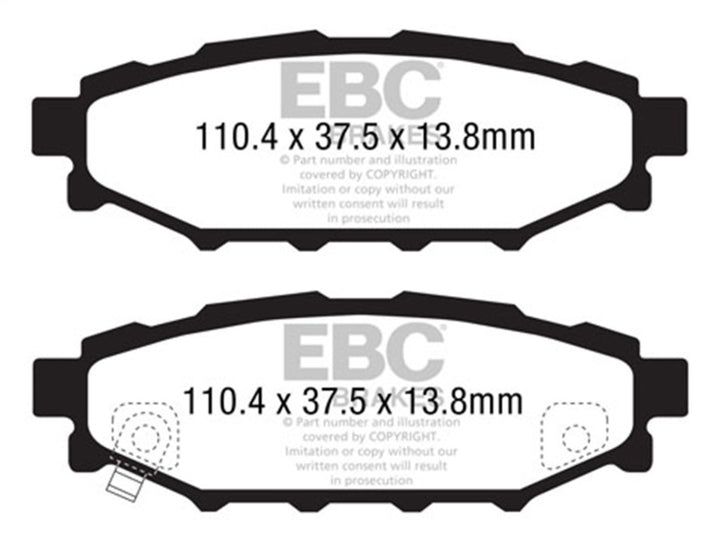 EBC 12+ Subaru BRZ 2.0 (solid rear rotors) Yellowstuff Rear Brake Pads - Bull Strap