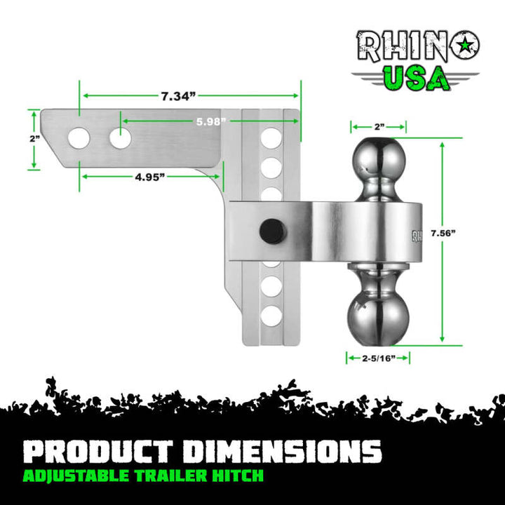 Rhino USA 6In Heavy Duty Drop Hitch - 2In (Silver) - Bull Strap