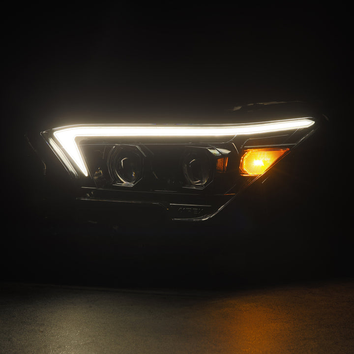 AlphaRex 23-24 Toyota Tacoma LUXX-Series LED Proj Headlights Alpha Blk w/Actv Light & Seq. Sig + DRL - Bull Strap