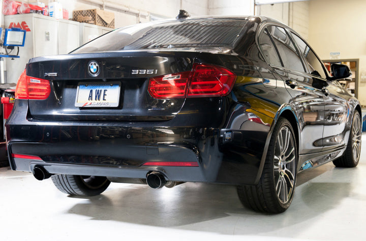 AWE Tuning BMW F3X 335i/435i Touring Edition Axle-Back Exhaust - Diamond Black Tips (102mm) - Bull Strap