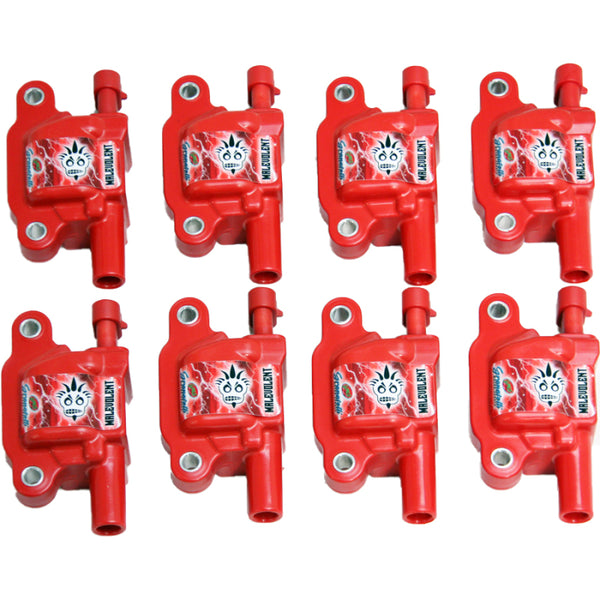 Granatelli 05-17 GM LS LS1/LS2/LS3/LS4/LS5/LS6/LS7/LS9/LSA Malevolent Coil Packs - Red (Set of 8) - Bull Strap