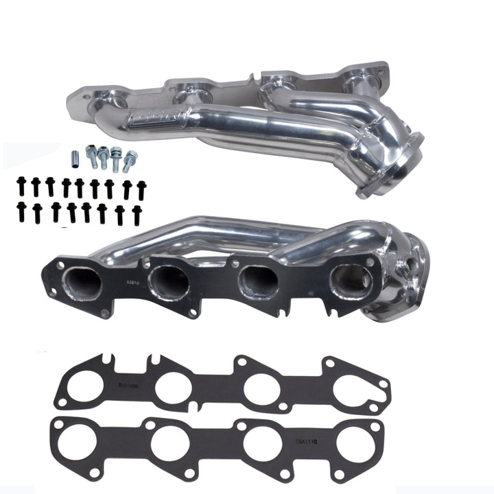 BBK 09-20 Dodge Challenger Hemi 5.7L Shorty Tuned Length Exhaust Headers - 1-3/4in Silver Ceramic - Bull Strap