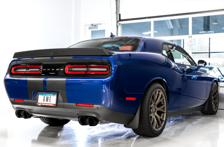 AWE Tuning 2015+ Dodge Challenger 6.4L/6.2L SC Track Edition Exhaust - Quad Diamond Black Tips - Bull Strap