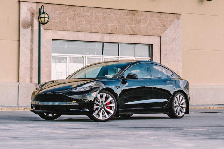 Rally Armor 17-23 Tesla Model 3 Black UR Mud Flap - Metallic Black Logo - Bull Strap