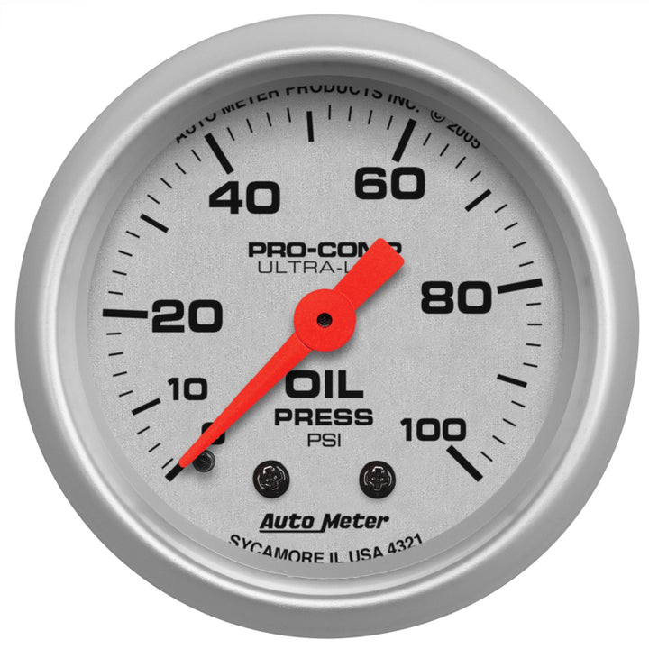 Autometer Ultra-Lite 52mm 0-100 PSI Mechanical Oil Pressure Gauge - Bull Strap