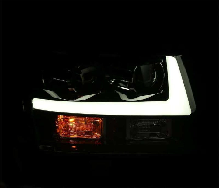 AlphaRex 07-14 Chevrolet Tahoe/Suburban LUXX-Series LED Projector headlights Black w/ DRL/Sequential - Bull Strap