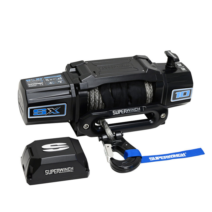 Superwinch 10000 LBS 12V DC 3/8in x 80ft Synthetic Rope SX10SR Winch - Semi Gloss Black - Bull Strap
