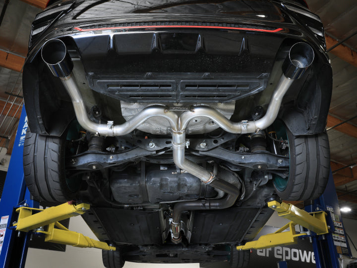 aFe 20-21 Kia Forte GT 1.6L 3in-2.5in 304 Stainless Steel Axle-Back Exhaust w/ Black Tips - Bull Strap