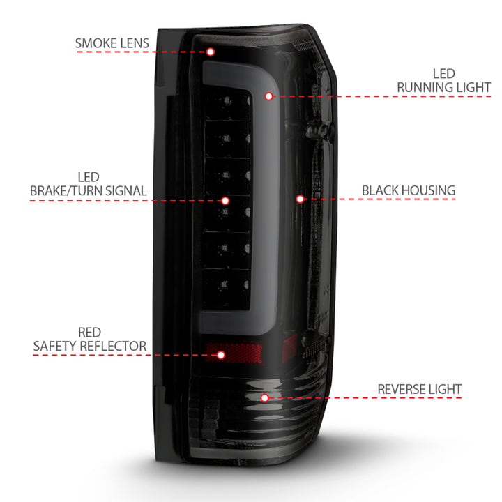 ANZO 1987-1996 Ford F-150 LED Taillights Black Housing Smoke Lens (Pair) - Bull Strap