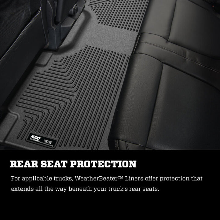 Husky Liners 08-10 Ford SD Crew Cab WeatherBeater Combo Black Floor Liners (w/o Manual Trans Case) - Bull Strap
