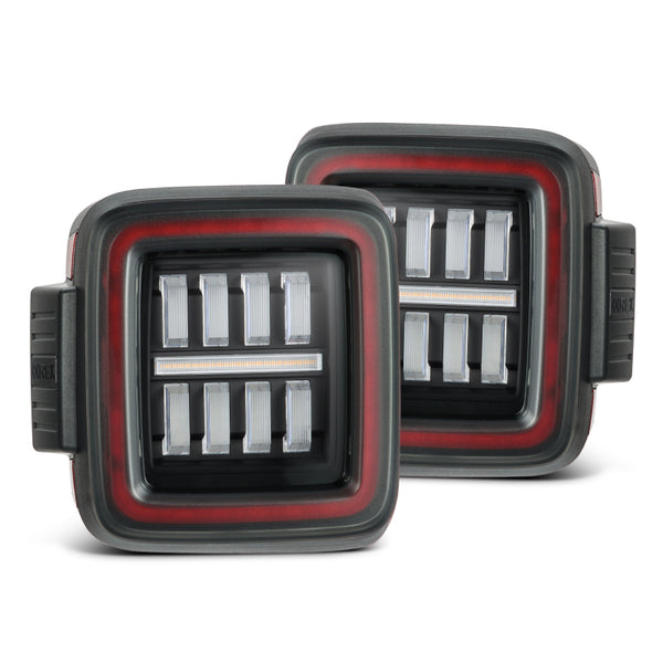 AlphaRex 18-23 Jeep Wrangler JL NOVA Prismatic LED Taillights Black-Red - Bull Strap