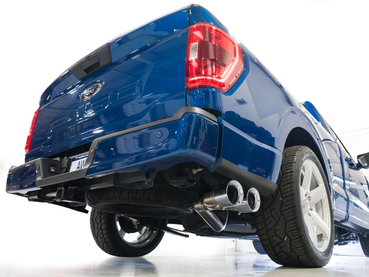 AWE 21-25 Ford F150 (14th Gen Reg Cab) Cat-Back Exhaust - 4.5in Dual Side Exit Chrome Tips - Bull Strap