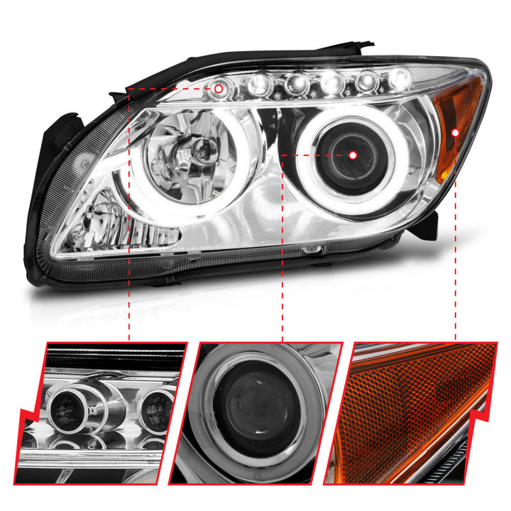 ANZO 2005-2010 Scion Tc Projector Headlights w/ Halo Chrome (CCFL) - Bull Strap
