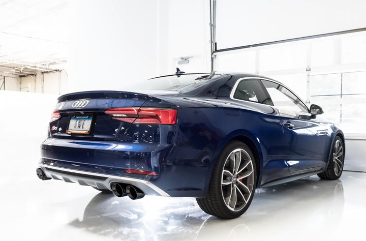 AWE Tuning Audi B9 S5 Coupe 3.0T Track Edition Exhaust - Diamond Black Tips (102mm) - Bull Strap