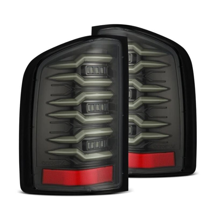 AlphaRex 07-13 Chevrolet Silverado 1500 (Ex. Hybrid Models) LUXX-Series LED Tail Lights Alpha-Black - Bull Strap
