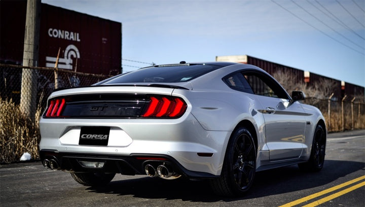 Corsa 2018-2023 Ford Mustang GT Fastback 5.0L 3in Cat-Back System Dual Rear Exit w/ 4in Black Tips - Bull Strap