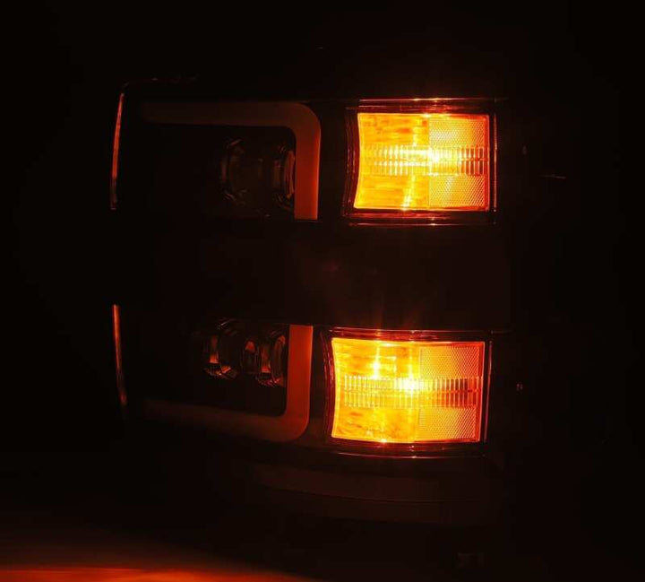 AlphaRex 15-18 Chevy 2500HD NOVA LED Proj Headlights Plank Style Chrome w/Activ Light/Seq Signal/DRL - Bull Strap