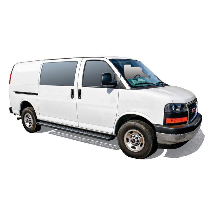 Westin Ford Transit Van 150/250/350 (46in Driver & 97in. Pass) Grate Steps Running Boards - Tex. Blk - Bull Strap