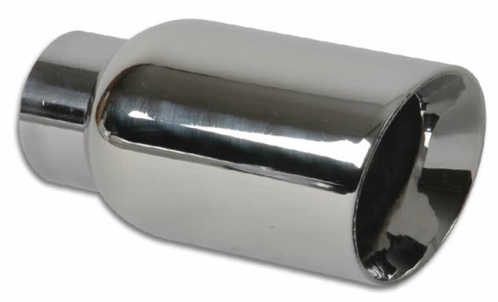 Vibrant 4in OD Round SS Exhaust Tip (Double Wall Angle Cut Beveled Outlet) 3in. ID Inlet - Bull Strap