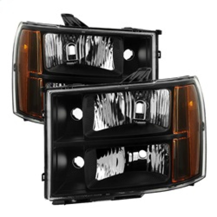 xTune GMC Sierra 07-13 Crystal Headlights Black HD-JH-GSIE07-AM-BK - Bull Strap