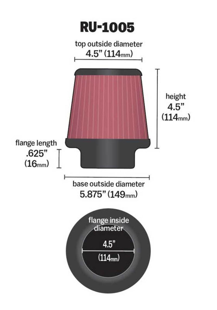 K&N Filter Universal X Stream Clamp-On 4-1/2in Flange 5-7/8in Base 4-1/2in Top 4-1/2in Height - Bull Strap