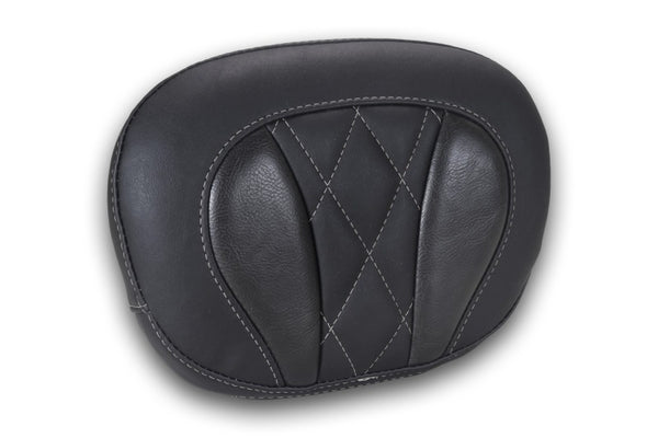 Mustang Deluxe Diamond Touring Sissy Bar Pad Black w/Gun Metal Gray Thread - Bull Strap