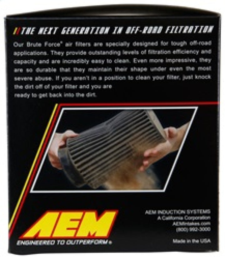 AEM Brute Force Dryflow Air Filter - Conical 6in Base OD / 5.125in Top OD / 5.25in Height - Bull Strap