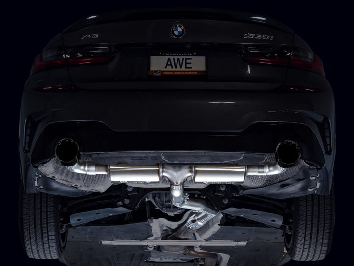 AWE 19-23 BMW 330i / 21-23 BMW 430i Base G2X Touring (Excl.Conv) Axle Back Exhaust - Diamond Black - Bull Strap