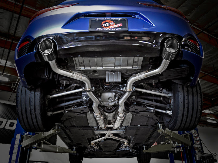 aFe POWER Takeda 2.5in 304 SS CB Exhaust w/ Carbon Fiber Tips 17-19 Infiniti Q60 V6-3.0L (tt) - Bull Strap