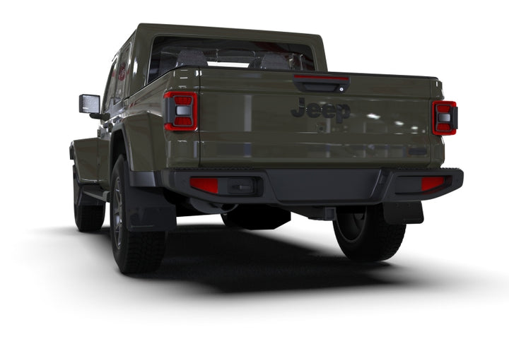 Rally Armor 19-25 Jeep JT Gladiator (Mojave/Rubicon) Black Mud Flap w/Grey Logo - Bull Strap